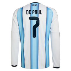 Rodrigo De Paul Argentina National Team adidas 2026 Home Long Sleeve Jersey - White