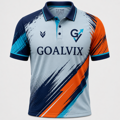 GOALVIX Men's Performance Polo Shirt – Light Blue, Navy, Orange & Cyan